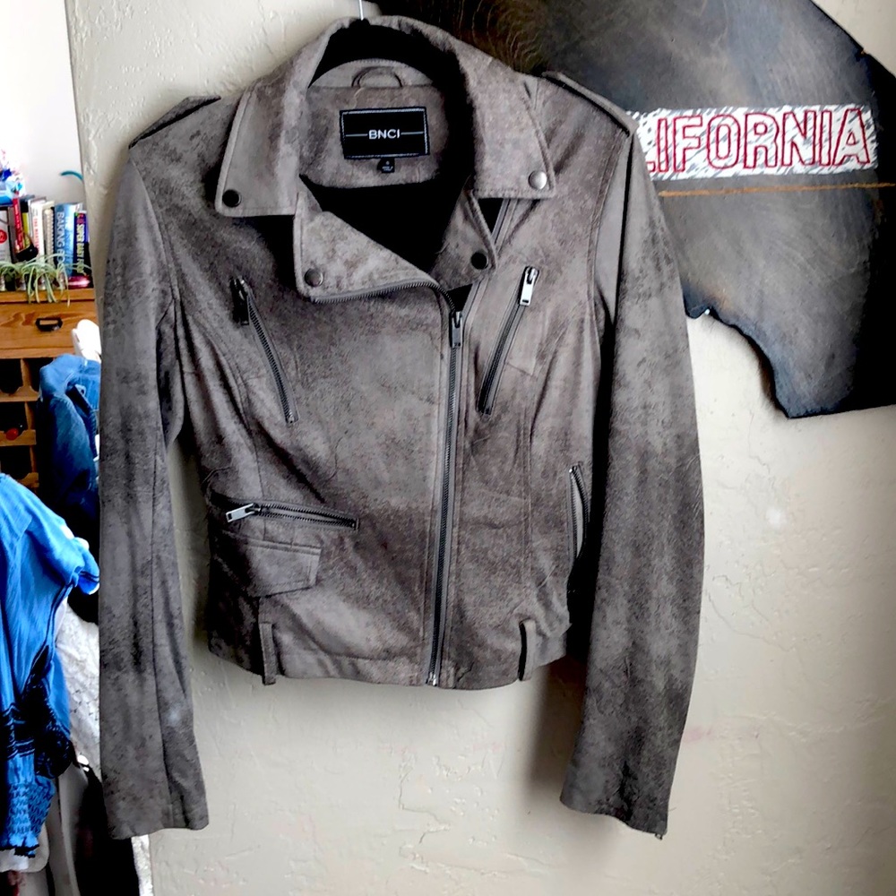 Faux leather grey moto jacket